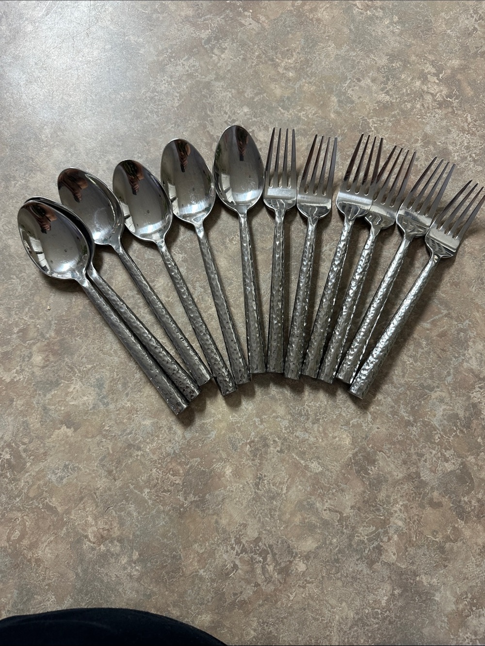 World Market Hammered Stainless Steel Flatware Set - Silver Spoon and Forks